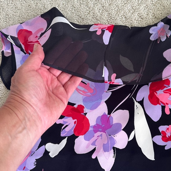 Calvin Klein Plus Size Floral Ruffle High-Low Midi Dress Black/Purple/Red Summer - Picture 9 of 14